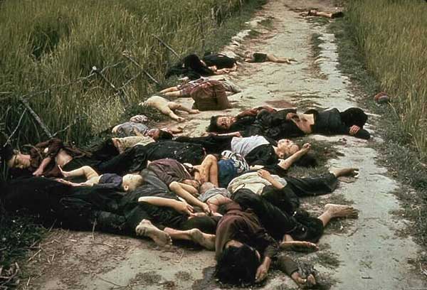Photo taken by United States Army photographer Ronald L. Haeberle on March 16, 1968 in the aftermath of the My Lai massacre showing mostly women and children dead on a road.